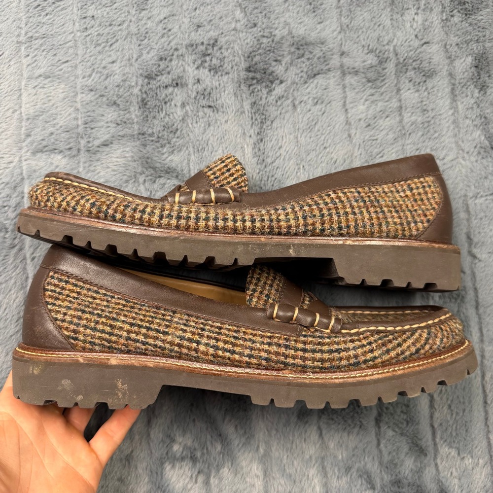 GH Bass Weejuns Harris Tweed Penny Loafers Mens 12 Brown Wool Lug Sole BAZ4W513